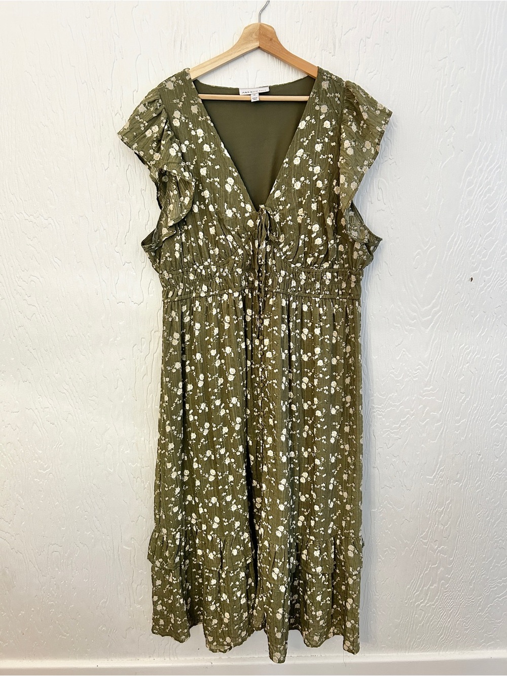 AND NOW THIS Green Fall Floral Maxi Dress 3X Boho Autumn Flowy Milkmaid